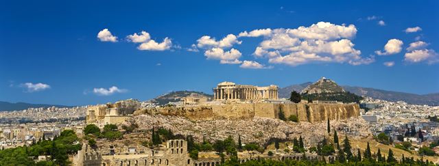 The Acropolis hill rising above the city of Athens