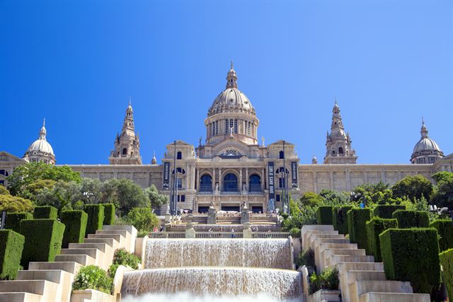 Palau Nacional (MNAC) on Montjuic above terraced fountains