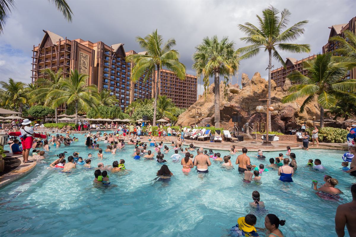 Guests in the pool at Aulani, a Disney Resort & Spa, Ko Olina