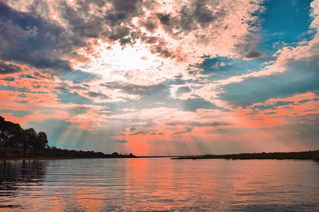 Dramatic sunset sky over the Chobe River near Kasane, Botswana
