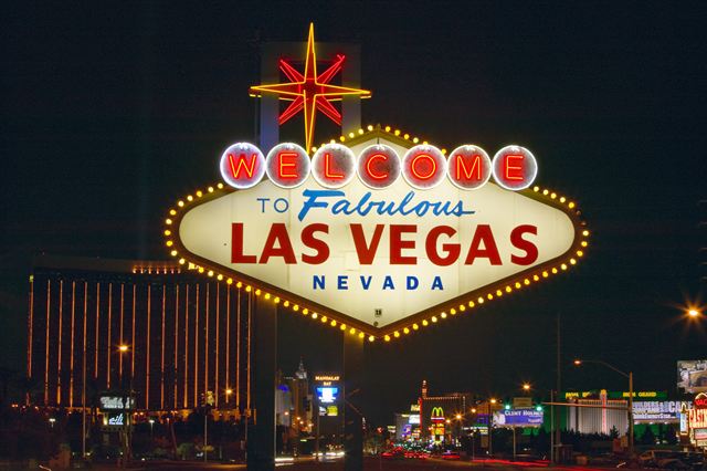 The Welcome to Fabulous Las Vegas sign lit up at night