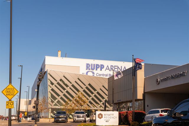 Rupp Arena at Central Bank Center in downtown Lexington, Kentucky on a sunny day