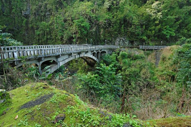 Old stone bridge in the rainforest along the Road to Hana