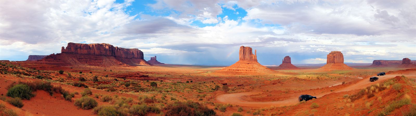 Panorama of Monument Valley's red buttes and mesas on the Arizona-Utah line