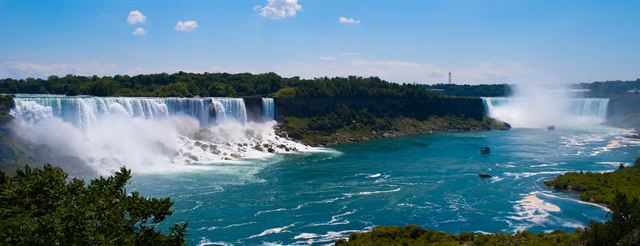 American Falls, Bridal Veil and Horseshoe Falls on the Niagara River in one view