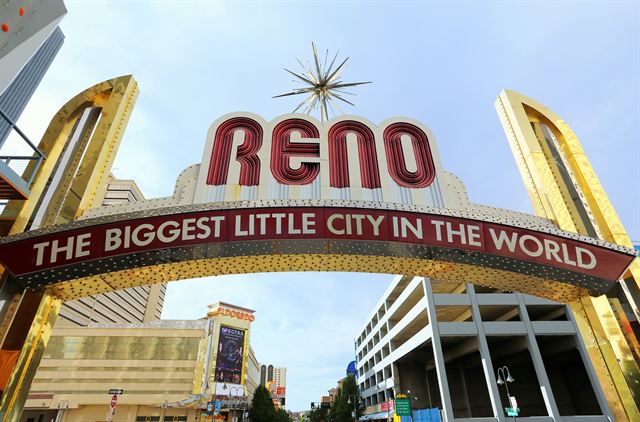 Reno Arch "The Biggest Little City in the World" over Virginia Street by day