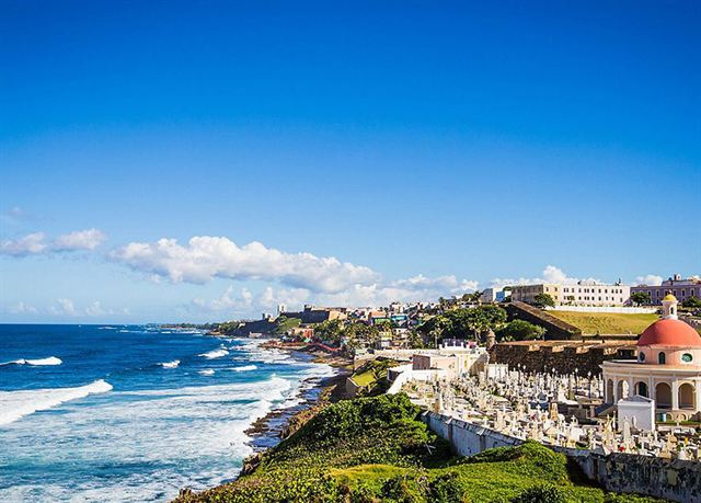 Old San Juan's coast with the domed cemetery chapel beside the Atlantic below the city walls