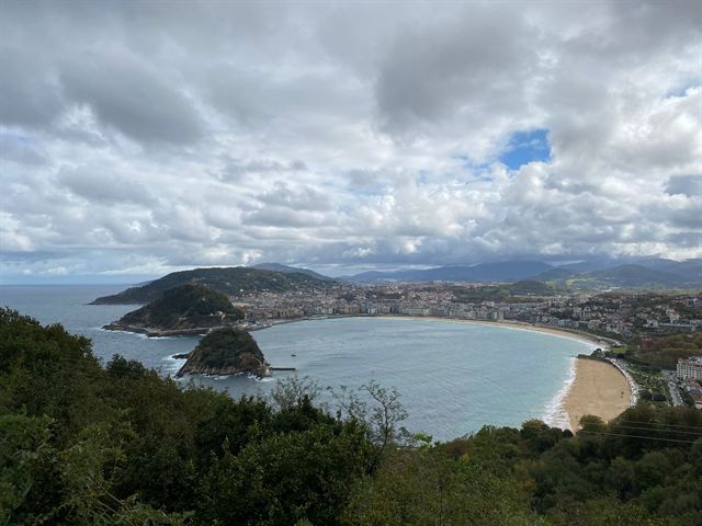 La Concha bay and San Sebastian city seen from the green slopes of Monte Igueldo