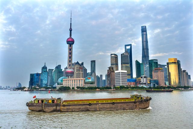 Pudong skyline with the Oriental Pearl Tower across the Huangpu River