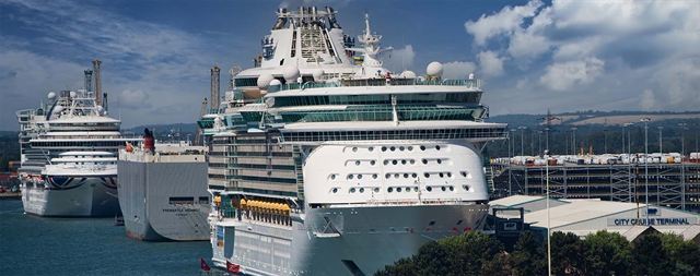 Cruise ships berthed beside Southampton's City Cruise Terminal